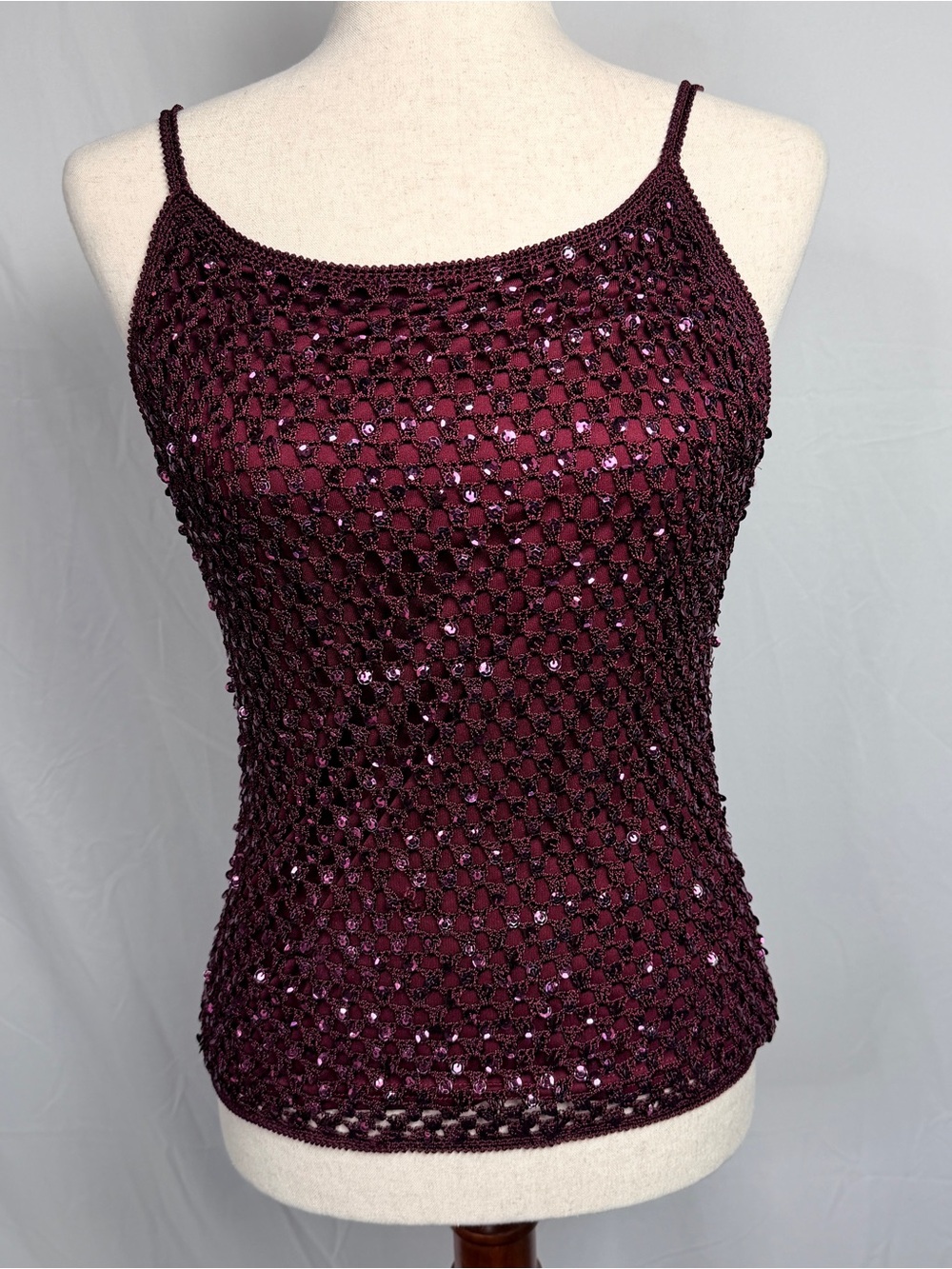Wallis Burgundy Sequin Crochet‎ Camisole, dark romantic, whimsygoth,